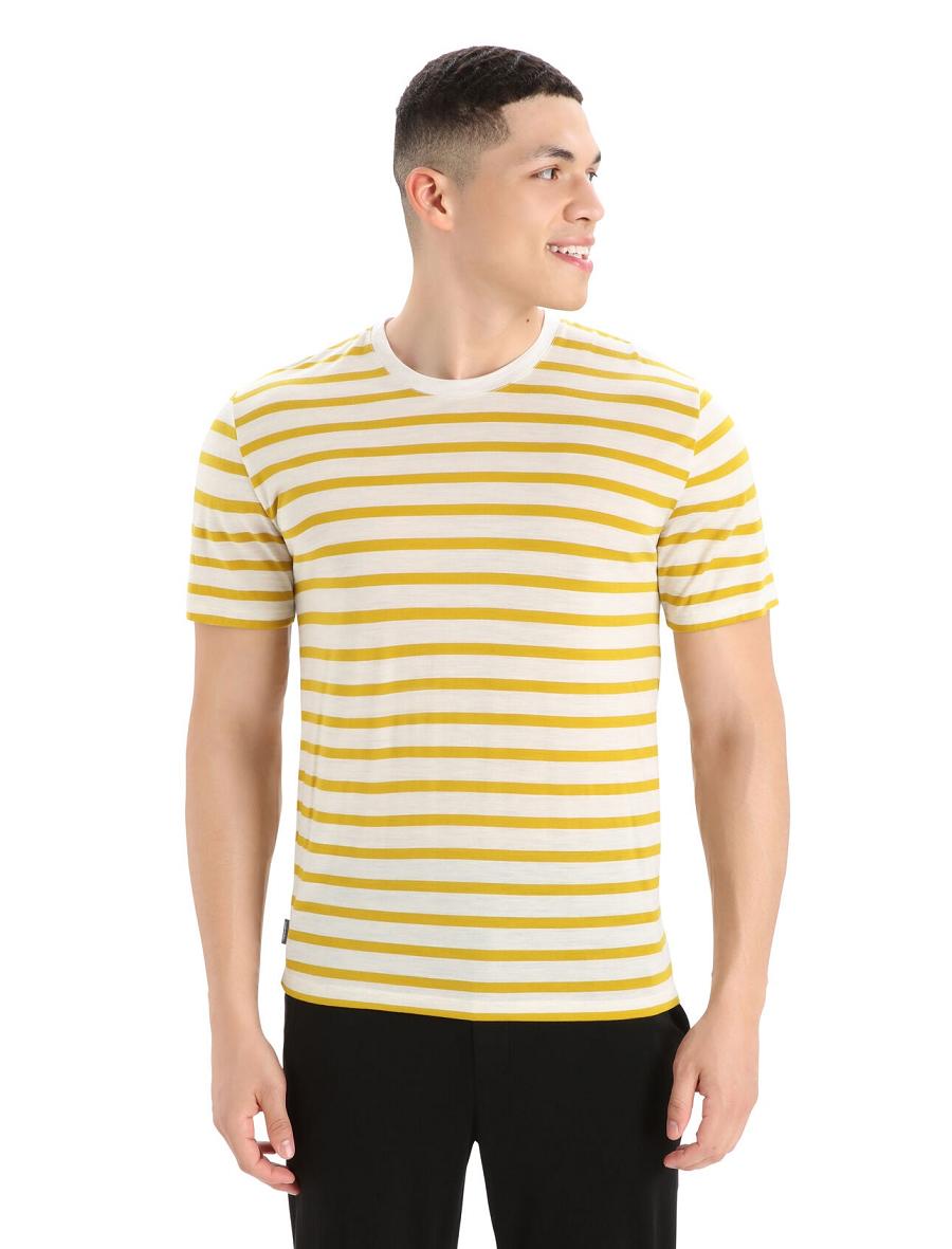 Icebreaker Merino Drayden Rövid Sleeve Stripe Férfi Póló Arany | HU 1185QMAZ